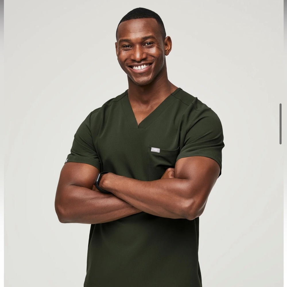 FIGS Dark Moss Chisec Three-Pocket Scrub Top